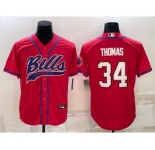 Men's Buffalo Bills #34 Thurman Thomas Red With Patch Cool Base Stitched Baseball Jersey