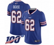Men's Buffalo Bills #62 Vladimir Ducasse Royal Blue Team Color Vapor Untouchable Limited Player 100th Season Football Jersey