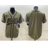 Men's Buffalo Bills Blank Olive Salute to Service Cool Base Stitched Baseball Jersey