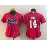 Women's Buffalo Bills #14 Stefon Diggs Red Stitched Cool Base Nike Baseball Jersey