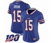 Women's Buffalo Bills #15 John Brown Royal Blue Team Color Vapor Untouchable Limited Player 100th Season Football Jersey