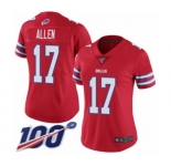 Women's Buffalo Bills #17 Josh Allen Limited Red Rush Vapor Untouchable 100th Season Football Jersey