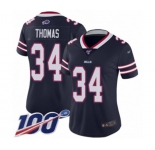 Women's Buffalo Bills #34 Thurman Thomas Limited Navy Blue Inverted Legend 100th Season Football Jersey
