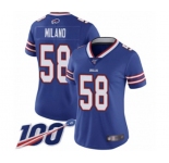Women's Buffalo Bills #58 Matt Milano Royal Blue Team Color Vapor Untouchable Limited Player 100th Season Football Jersey