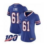 Women's Buffalo Bills #61 Spencer Long Royal Blue Team Color Vapor Untouchable Limited Player 100th Season Football Jersey