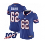 Women's Buffalo Bills #62 Vladimir Ducasse Royal Blue Team Color Vapor Untouchable Limited Player 100th Season Football Jersey