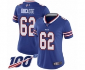 Women's Buffalo Bills #62 Vladimir Ducasse Royal Blue Team Color Vapor Untouchable Limited Player 100th Season Football Jersey