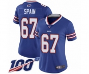 Women's Buffalo Bills #67 Quinton Spain Royal Blue Team Color Vapor Untouchable Limited Player 100th Season Football Jersey