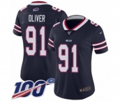 Women's Buffalo Bills #91 Ed Oliver Limited Navy Blue Inverted Legend 100th Season Football Jersey