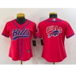 Women's Buffalo Bills Red Team Big Logo With Patch Cool Base Stitched Baseball Jersey