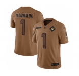 Men's Miami Dolphins #1 Tua Tagovailoa 2023 Brown Salute To Service Limited Football Stitched Jersey