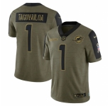 Men's Miami Dolphins #1 Tua Tagovailoa Nike Olive 2021 Salute To Service Limited Player Jersey