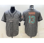 Men's Miami Dolphins #13 Dan Marino Grey Gridiron With Patch Cool Base Stitched Baseball Jersey