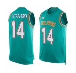Men's Miami Dolphins #14 Ryan Fitzpatrick Limited Aqua Green Player Name & Number Tank Top Football Jersey