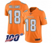 Men's Miami Dolphins #18 Preston Williams Limited Orange Rush Vapor Untouchable 100th Season Football Jersey