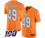 Men's Miami Dolphins #49 Sam Eguavoen Limited Orange Rush Vapor Untouchable 100th Season Football Jersey