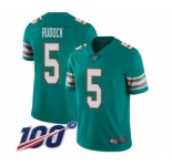 Men's Miami Dolphins #5 Jake Rudock Aqua Green Alternate Vapor Untouchable Limited Player 100th Season Football Jersey
