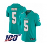 Men's Miami Dolphins #5 Jake Rudock Aqua Green Team Color Vapor Untouchable Limited Player 100th Season Football Jersey