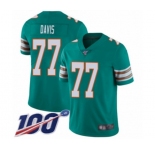 Men's Miami Dolphins #77 Jesse Davis Aqua Green Alternate Vapor Untouchable Limited Player 100th Season Football Jersey