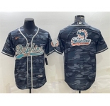 Men's Miami Dolphins Gray Camo Team Big Logo With Patch Cool Base Stitched Baseball Jersey