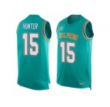 Men's Nike Miami Dolphins #15 Justin Hunter Limited Aqua Green Player Name & Number Tank Top NFL Jersey