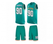 Men's Nike Miami Dolphins #90 Charles Harris Limited Aqua Green Tank Top Suit NFL Jersey