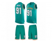 Men's Nike Miami Dolphins #91 Cameron Wake Limited Aqua Green Tank Top Suit NFL Jersey