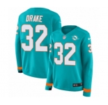 Women Nike Miami Dolphins #32 Kenyan Drake Limited Aqua Therma Long Sleeve NFL Jersey