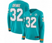 Women Nike Miami Dolphins #32 Kenyan Drake Limited Aqua Therma Long Sleeve NFL Jersey