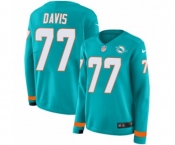 Women Nike Miami Dolphins #77 Jesse Davis Limited Aqua Therma Long Sleeve NFL Jersey