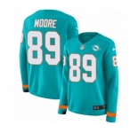 Women Nike Miami Dolphins #89 Nat Moore Limited Aqua Therma Long Sleeve NFL Jersey