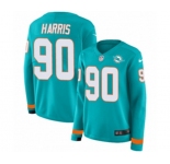 Women Nike Miami Dolphins #90 Charles Harris Limited Aqua Therma Long Sleeve NFL Jersey