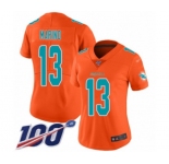 Women's Miami Dolphins #13 Dan Marino Limited Orange Inverted Legend 100th Season Football Jersey