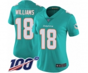 Women's Miami Dolphins #18 Preston Williams Aqua Green Team Color Vapor Untouchable Limited Player 100th Season Football Jersey