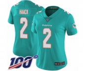 Women's Miami Dolphins #2 Matt Haack Aqua Green Team Color Vapor Untouchable Limited Player 100th Season Football Jersey