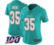 Women's Miami Dolphins #35 Walt Aikens Aqua Green Team Color Vapor Untouchable Limited Player 100th Season Football Jersey
