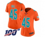 Women's Miami Dolphins #45 Mike Hull Limited Orange Inverted Legend 100th Season Football Jersey