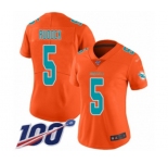 Women's Miami Dolphins #5 Jake Rudock Limited Orange Inverted Legend 100th Season Football Jersey