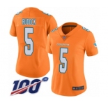 Women's Miami Dolphins #5 Jake Rudock Limited Orange Rush Vapor Untouchable 100th Season Football Jersey