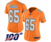 Women's Miami Dolphins #65 Danny Isidora Limited Orange Rush Vapor Untouchable 100th Season Football Jersey