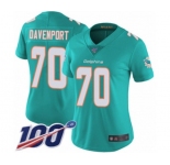Women's Miami Dolphins #70 Julie'n Davenport Aqua Green Team Color Vapor Untouchable Limited Player 100th Season Football Jersey