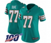 Women's Miami Dolphins #77 Adam Joseph Duhe Aqua Green Alternate Vapor Untouchable Limited Player 100th Season Football Jersey