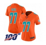 Women's Miami Dolphins #77 Jesse Davis Limited Orange Inverted Legend 100th Season Football Jersey