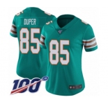 Women's Miami Dolphins #85 Mark Duper Aqua Green Alternate Vapor Untouchable Limited Player 100th Season Football Jersey