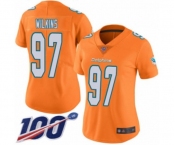 Women's Miami Dolphins #97 Christian Wilkins Limited Orange Rush Vapor Untouchable 100th Season Football Jersey