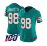 Women's Miami Dolphins #98 Jonathan Ledbetter Aqua Green Alternate Vapor Untouchable Limited Player 100th Season Football Jersey
