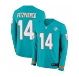 Youth Miami Dolphins #14 Ryan Fitzpatrick Limited Aqua Therma Long Sleeve Football Jersey