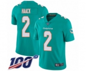 Youth Miami Dolphins #2 Matt Haack Aqua Green Team Color Vapor Untouchable Limited Player 100th Season Football Jersey