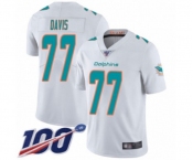 Youth Miami Dolphins #77 Jesse Davis White Vapor Untouchable Limited Player 100th Season Football Jersey
