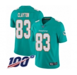Youth Miami Dolphins #83 Mark Clayton Aqua Green Team Color Vapor Untouchable Limited Player 100th Season Football Jersey
